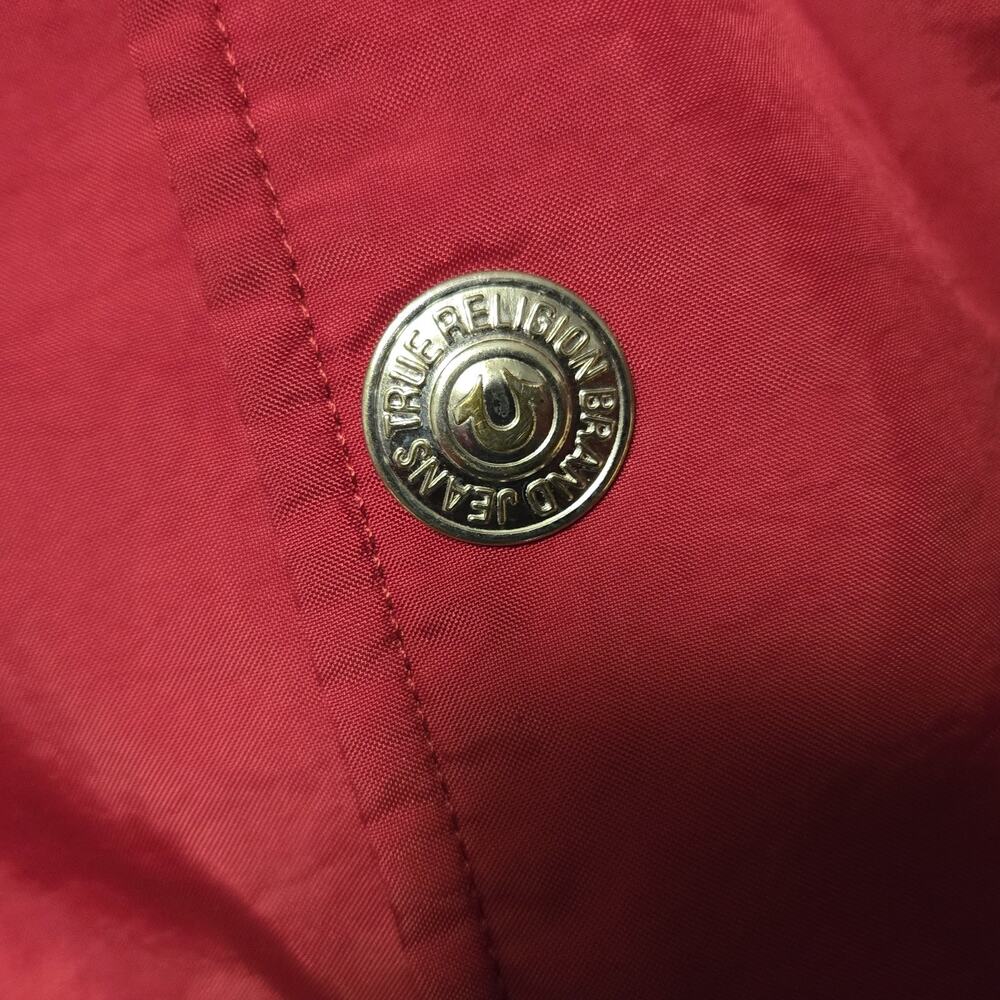 True Religion Bomber Snap Button Varsity Jacket Black Red Size Medium EUC - Picture 5 of 11